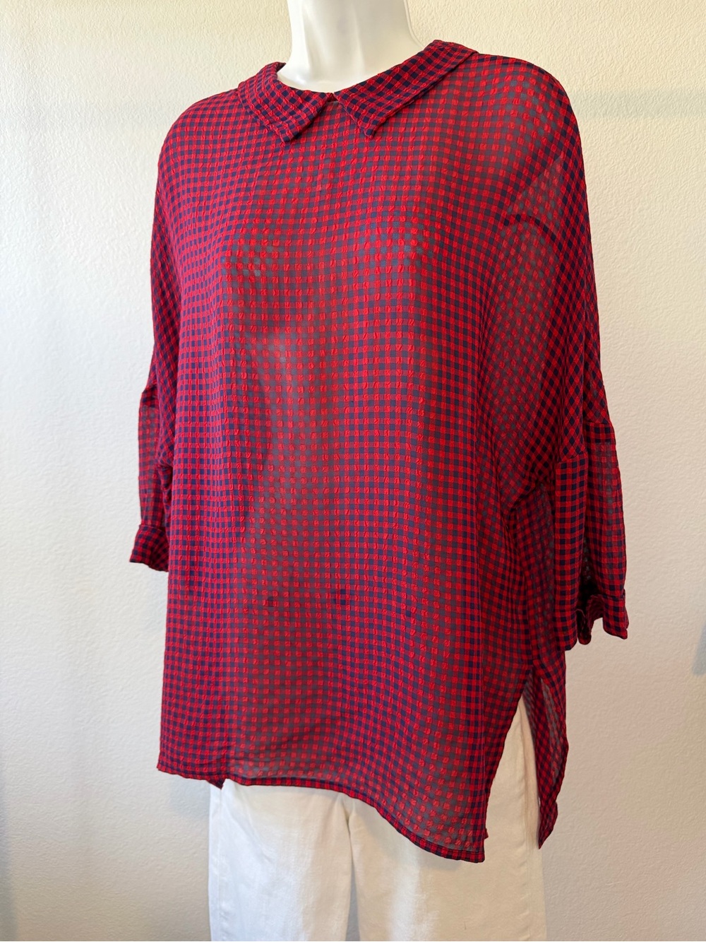 Semicouture Gingham Collared‎ Blouse with Tie Back Size 40 / Medium